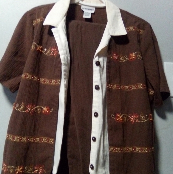 ALFRED Dunner ladies brown short sleeve 2 piece pant set. size 12 - Picture 2 of 14